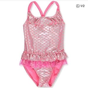 NWT Real Love Shimmering Mermaid Pink and Silver Girls One Piece Swimsuit 4T
